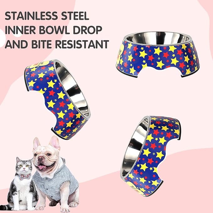 Pet Cats Dogs 2 in 1 Food Water Bowls - Non Slip Skid Proof Heavy Duty Pet Cats Dog Food Water Bowls for Feeding Drinking Small Medium Large Dogs Cats Puppies-Cartoon Stars-M