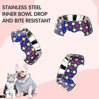 Pet Cats Dogs 2 in 1 Food Water Bowls - Non Slip Skid Proof Heavy Duty Pet Cats Dog Food Water Bowls for Feeding Drinking Small Medium Large Dogs Cats Puppies-Cartoon Stars-M