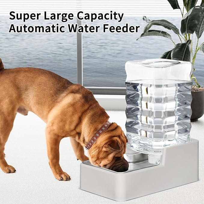 RIZZARI Stainless Steel Pet Water Feeder: 9L Gravity Leak-Proof Auto Refill Water Dispenser - 304 Stainless Steel Bowl - Hygienic & Rust-Resistant - No Filter - for 30-60 LB Dogs - Home/Office