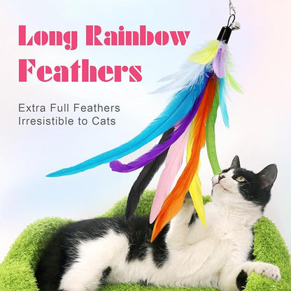 SONGWAY Cat Wand Toys for Indoor Cats - Cat Toy Set with Retractable Teaser Wand and 6 PCS Colorful Large Feather Toy Refills, Butterfly Tassel Plush Cute Cat Toys Interactive