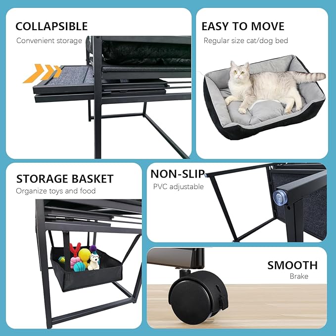 Movable Structure Pet Stairs Ramp with seat Mate Cats/Dogs Chair with ramp high beds, Folding Pet Steps for Large, Medium and Small Dogs, Cat Ladder, with Storage Cabinet