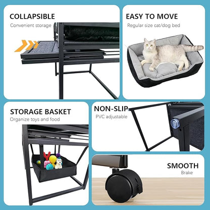 Movable Structure Pet Stairs Ramp with seat Mate Cats/Dogs Chair with ramp high beds, Folding Pet Steps for Large, Medium and Small Dogs, Cat Ladder, with Storage Cabinet