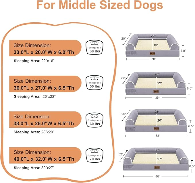Large Dog Bed Orthopedic Washable: Beds Bolster XL Bed Big XLarge Dogs Egg Crate Foam Couch Sofa Waterproof with Removable Cover - Purple