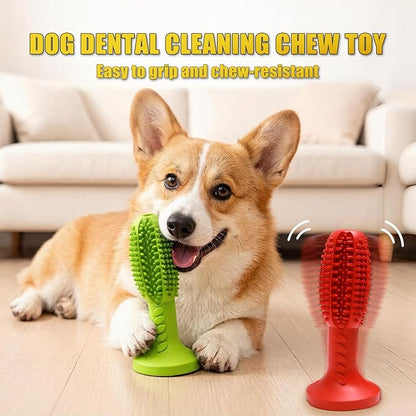 Dog Chew Toys, Interactive Suction Cup Toothbrush Chew Toy for Puppy Teething, Rubber Teeth Cleaning Stick with Treat Holder for Small and Medium Dogs (Red)