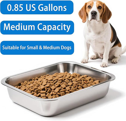 Stainless Steel Dog Bowls for Medium and Small Size Dogs, 0.85 Gallons Metal Dog Water Food Bowl Dish, Medium Capacity Pet Feeding Water Bowls, Pet Food Pans Plates for Dogs, Large Cats and Rabbits