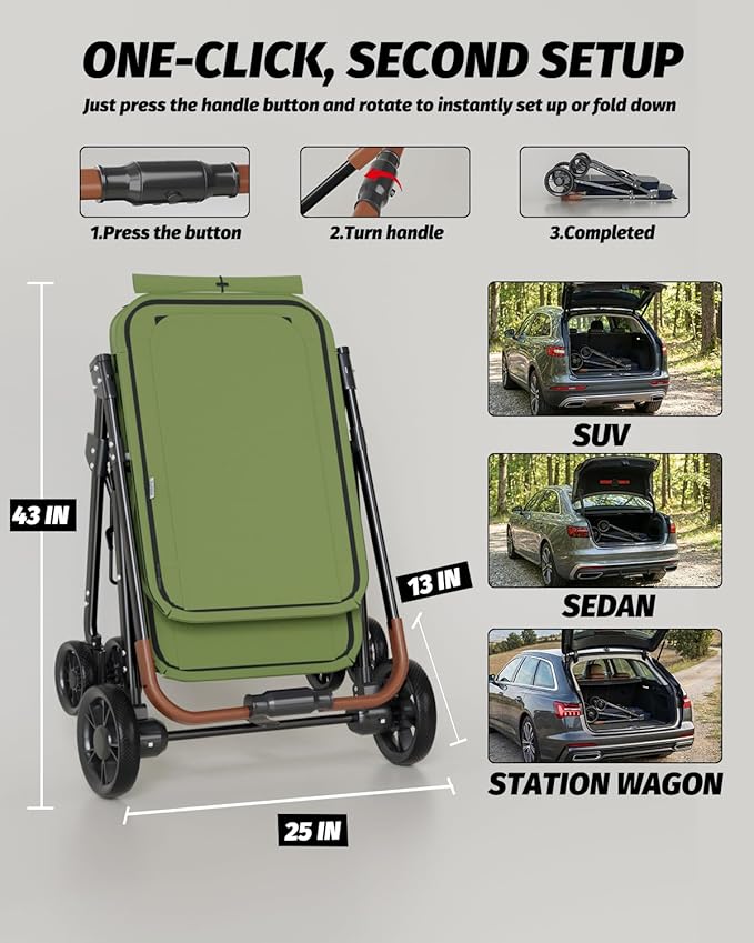 Dog Stroller for Large & Medium Dogs, Pet Stroller for 2 Small Dogs Up to 80 Lbs, Extra Large Heavy Duty, Folding & Breathable, All-Terrain Wheels, Military Green