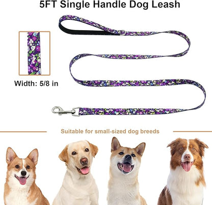 Dog Leash for Small Dogs, 5ft Dog Lead with Padded Handle, Soft Nylon Dog Leash for Walking, Purple Floral