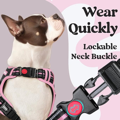 rabbitgoo Dog Harness Small Sized, No Pull Pet Harness with 3 Buckles, Adjustable Soft Padded Vest with Control Handle, Walking Reflective Pet Vest for Small Dogs, Black & Pink, S