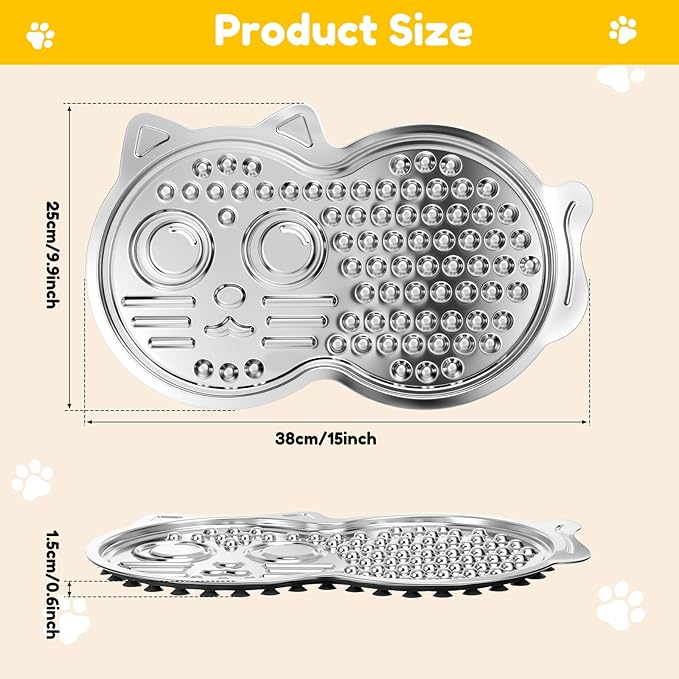 Stainless Steel Lick Mat for Dog and Cat, Pet Shaped Slow Feeder Pad Chew Proof Non Slip Large Licking Mat for Slow Eating Stress Relief Whisker Friendly for Cat(Silver)
