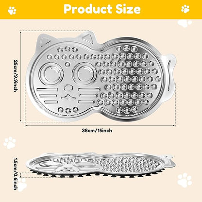 Stainless Steel Lick Mat for Dog and Cat, Pet Shaped Slow Feeder Pad Chew Proof Non Slip Large Licking Mat for Slow Eating Stress Relief Whisker Friendly for Cat(Silver)