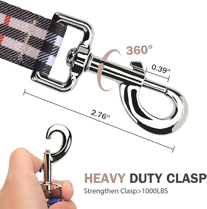 Hikiko 4 Foot Cute Girl Double Handle Dog Leash Padded Traffic Handles for Walking Training (Beige Plaid, 4ft)