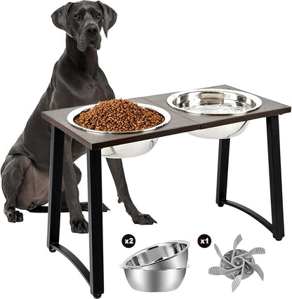 Elevated Dog Bowls for X-Large & Large Dogs, 16” Tall Raised Feeder Stand with 2×3000ML Stainless Steel Bowls and Slow Feeder, Heavy-Duty Dog Food & Water Bowl Set