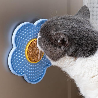 Aislor Slow Feeder Lick Mat for Dogs Cats Flower Shape Silicone Licking Pad Mental Stimulation Toy to Slow Down Eating Blue One Size