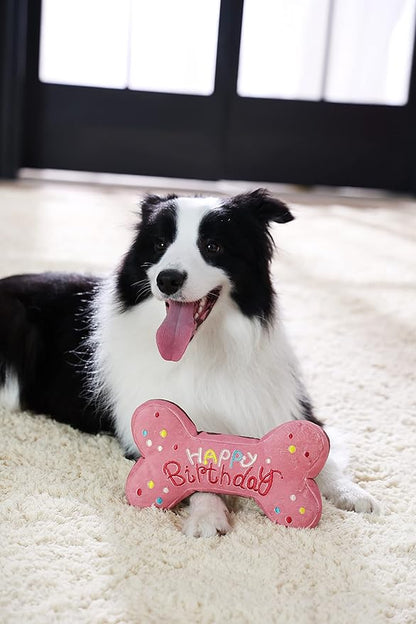 Tamu style Dog Birthday Toys for Small Medium and Large Breeds, Soft Cotton Filled Squeaky Play, Cute Bone Shape Cake, Fun Gift