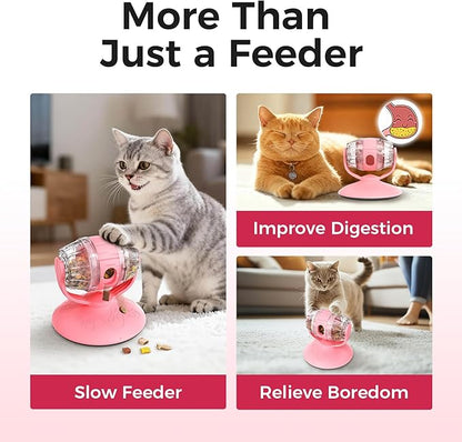 Cats Slow Feeder 4.6" High Cat & Dog Dry Food Dispenser Toy with Wine Barrel Spinner, Treat Dispenser for Boredom & Anxiety Relief, IQ Training for Small/Medium Pets (Pink)