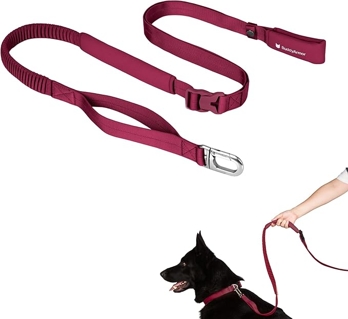 Hands Free Dog Leash Adjustable Versatile Crossbody Waist Dog Leash Reflective Comfortable Padded Handles Shock Absorbing Walking Lead for Small Medium Large Dogs (Light-Burgundy, M)