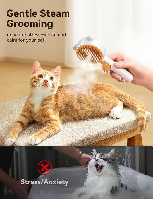 Pet Steam Brush for Dogs & Cats, Brushes for Indoor Cats with Release Button, Dual Speed Spray USB Rechargeable Grooming Supplies, Dog Brush for Shedding Suitable for All Long- and Short-haired Pets
