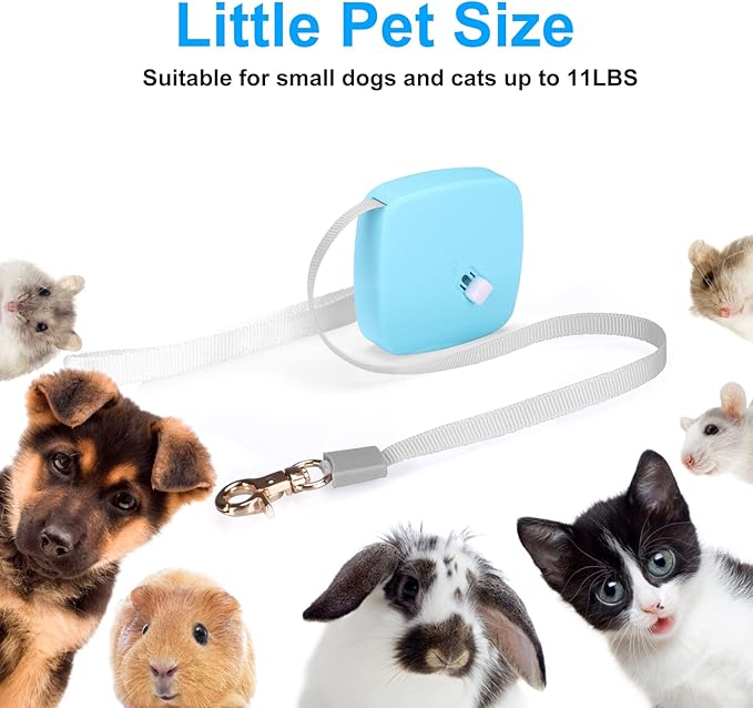 Retractable Dog Leash for Small Dogs Cats up to 11lbs with 6.5ft Anti-Pull Strong Nylon Tape, Hands Free, Mini and Portable Walking Leash with Wrist Strap, One-Hand Brake, Blue Square