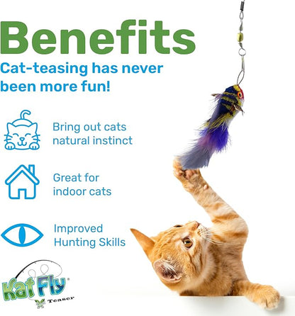 Katfly® Cat Wand Refill Teaser Toy - Fish (Blue) with Real Feathers - Interactive Cat Wand Toy Attachment