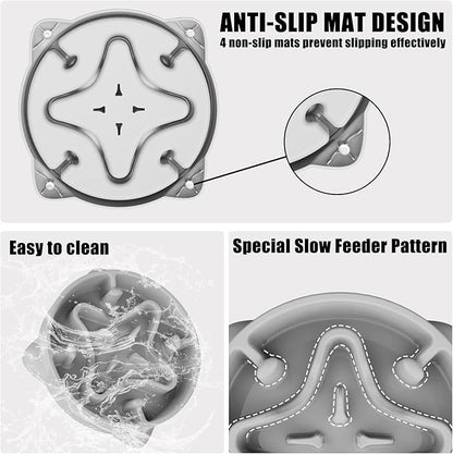 Slow Feeder Dog Bowls Medium Breed, Dog Food Bowl Medium Anti-Choking Bloat Stop Puzzle Healthy Eating Bowl (Gray, 2 Cup)