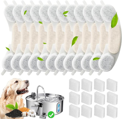 12 Pack Replacement Filters Compatible with smartoo 7L/236oz Stainless Steel Dog Water Fountain, 6 Month Set for Large Dogs Water Bowl Dispenser, Includes 12 Filters & 12 Sponges
