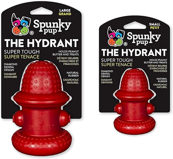 Spunky pup Hydrant Dog Toy Fill with Treats or Kibble | Rugged Double Wall Textured Rubber | Promotes Healthy Teeth and Gums | Dishwasher Safe | For Large Dogs | Made in USA