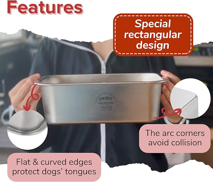 PEDAY 0.84 Gallon Dog Water Bowl, Human Grade Stainless Steel, for Medium & Large Sized Dogs- Silver Classic