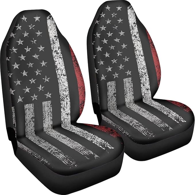 American Flag Car Seat Covers Full Set of 2, Cloth Seat for Auto Front Seats, Black Bucket Seat Covers Protectors for Cars Washable and Breathable Car Accessories for Sedan Truck SUV
