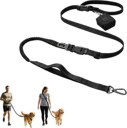 6-in-1 Hands-Free Dog Leash, Waist & Crossbody Bungee Lead with Dual Padded Handles, Bungee Shock Absorbing, Seat Belt Buckle, Reflective for Small Medium Large Dogs, Black