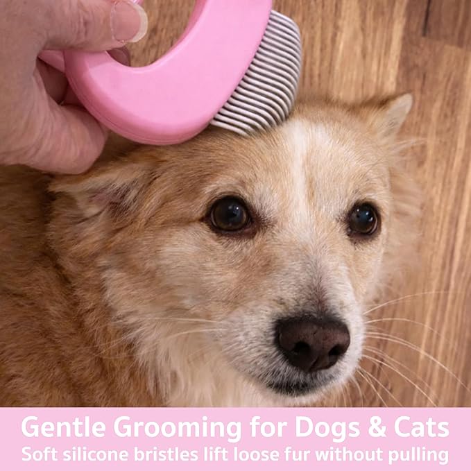 Pet Hair Removal Massage Shell Comb, Soft Deshedding & Dematting Grooming Brush for Dogs, Cats, Puppies & Rabbits – Removes Loose Fur & Mats, For Long & Short Hair (Pink)