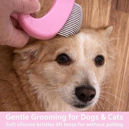 Pet Hair Removal Massage Shell Comb, Soft Deshedding & Dematting Grooming Brush for Dogs, Cats, Puppies & Rabbits – Removes Loose Fur & Mats, For Long & Short Hair (Pink)