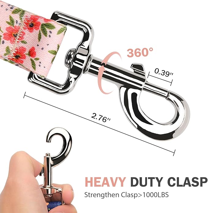 Hikiko 6 Foot Double Handle Dog Leash Cute Girl Padded Traffic Handles for Walking Training (Cream Natural Floral, 6ft)