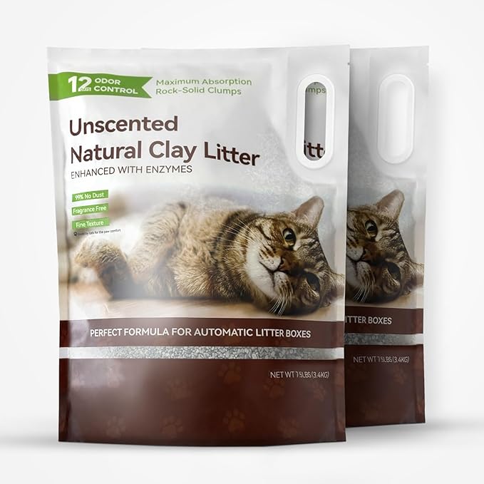 Strong Clumping Cat Litter, Unscented Natural Clay Cat Litter, Enzyme Odor Control, Dust-Free Low Tracking, Hightly Absorbent Kitty Litter, Firm Clumping No Sticking, 7.5lb/2 Pack