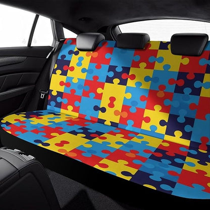 Women's Dirt Proof Dog Car Back Seat Cover, Fashion Universal Fit Auto Bench Seat Cushion Covers for Trucks SUV Compatible with Autism Awareness Colorful Puzzles