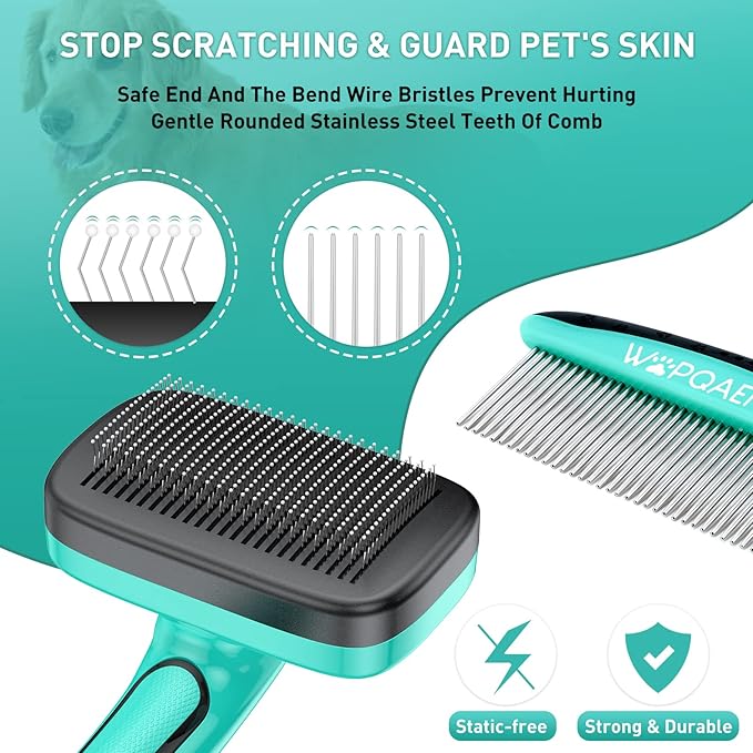 Dog Brush - 3 Pcs Self Cleaning Slicker Brush & Nail Clippers & Pet Comb for Dogs,Cats and Horses, Skin Friendly Deshedding Grooming Tool whit Short Long Haired Pets