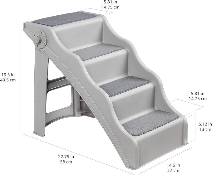 Amazon Basics Foldable Non-Slip Pet Stairs for Small Dogs and Cats, Senior Pets, Easy to Climb, 14.6" x 22.75" x 19.5", Grey