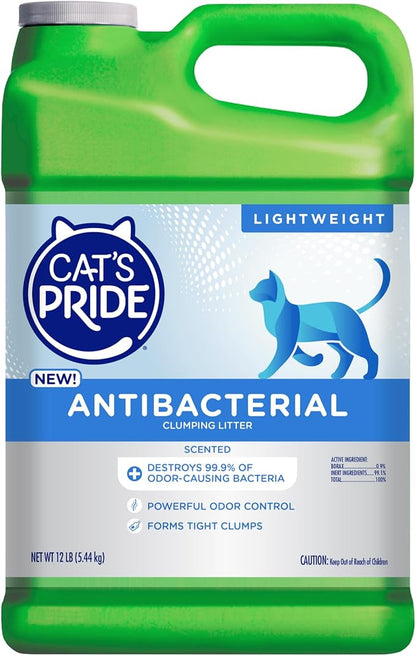 Cat's Pride NEW Antibacterial Cat Litter: Destroys 99.9% of Odor-Causing Bacteria - Powerful Odor Control - Premium Lightweight Clumping Litter - Scented, 12 Pounds