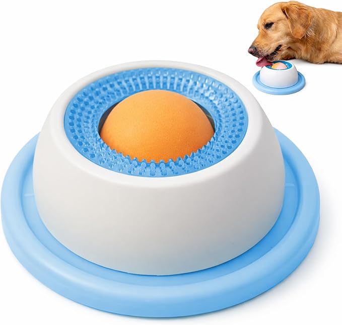Calming Lick Bowl for Dogs & Cats, Non-Slip Slow Feeder with Rotating Lick Ball for Liquid & Wet Food, Anxiety Relief Enrichment Toy, Keeps Pets Busy, Happy & Engaged, 2 Pack