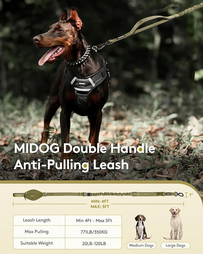 MIDOG Dog Leash with Zipper Pouch,Multifunctional Bungee Leash for Medium to Large Sized Dog Walking