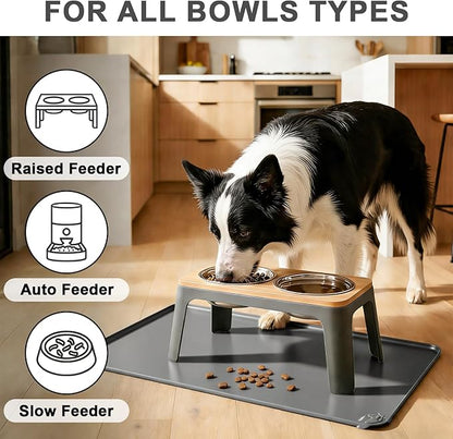 ESTHELLO Waterproof Pet Feeding Mats - Advanced Silicone Dog Food Mat Easy to Clean for Dog & Cat Bowls, 24''x16'' Premium Gray