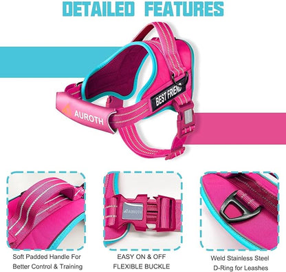 AUROTH Dog Harness and Leash Set, Soft Padded Service Dog Vest with 5.25FT Dog Leash, No Choke, Easy On Pet Vest, Adjustable Reflective No Pull Pet Vest Medium Sized Dog, Easy Walking and Training