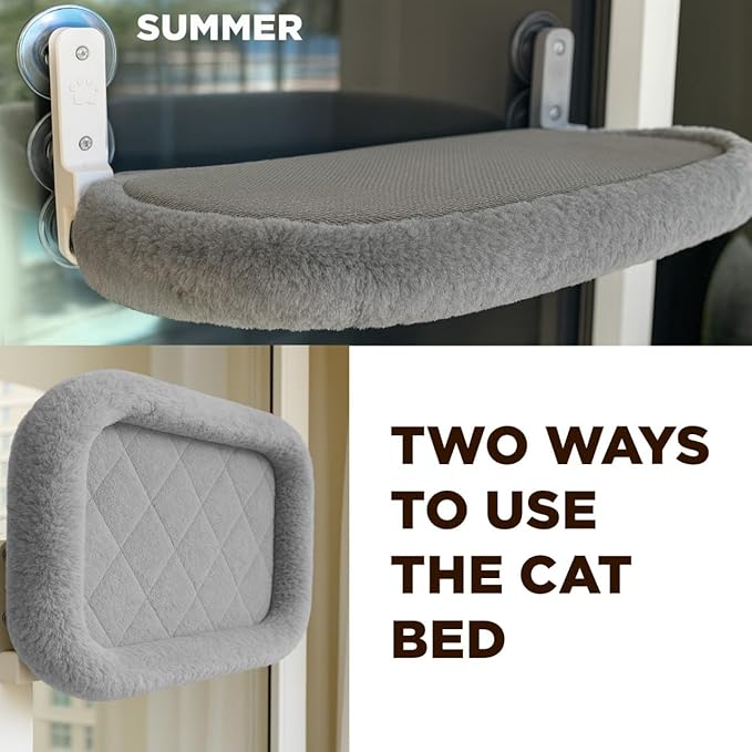 Cat Window Perch – Strong 6 Suction Cup Foldable Cat Hammock Bed for Large Cats and Kittens That Holds up to 50 lbs with Washable Reversible Cover, Sturdy Metal Frame for Window (Gray)