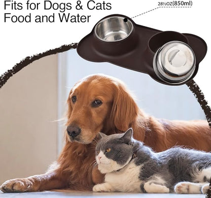 Dog Bowls 2 Stainless Steel Bowl for Pet Water and Food Feeder with Non Spill Skid Resistant Silicone Mat for Pets Puppy Small Medium Cats Dogs