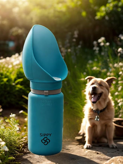 Sippy Cup Portable Foldable Pet Water Bottle – Compact Collapsible Dog & Cat Travel Cup – Food-Grade Silicone & PP, BPA-Free – Leak-Proof for Walking, Travel & Outdoor Use (Sea Blue)