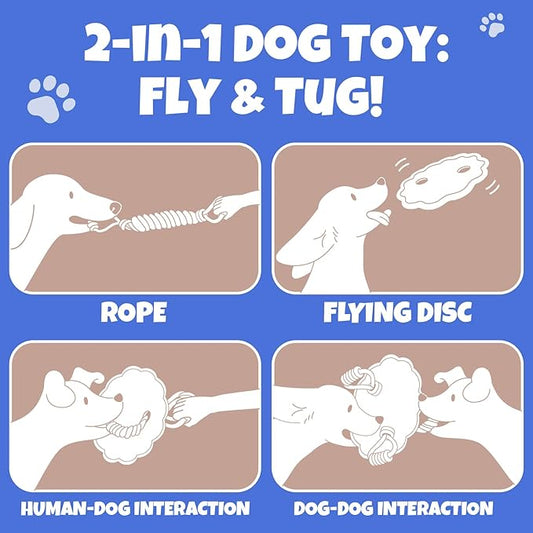 Interactive Dog Flying Disc and Rope Toy – 2-in-1 Toy for Medium and Large Dogs Outdoor Training and Fetch in Blue and Red