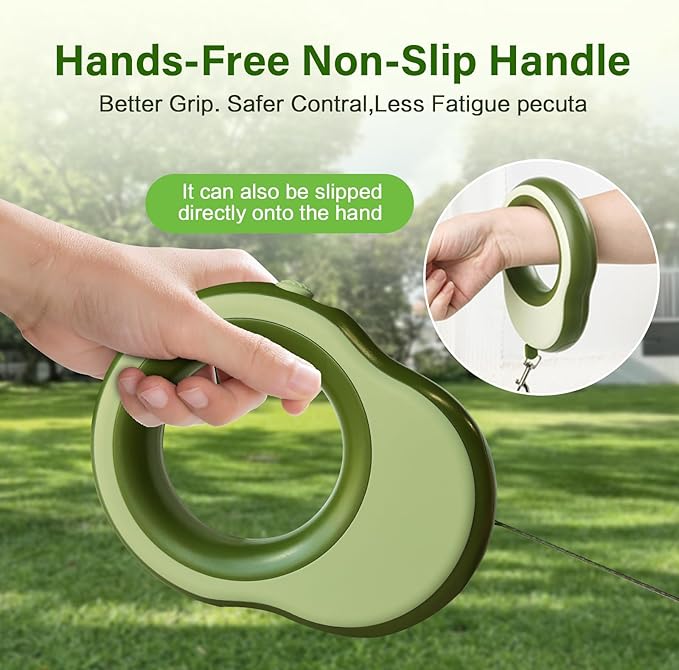 Retractable Dog Leash, 11.5 FT Retractable Leash for Dogs 0-55 lbs, One-Handed Lock, 360°Tangle-Free Strong Reflective Nylon Tape, Perfect for Medium Large Dogs, Green