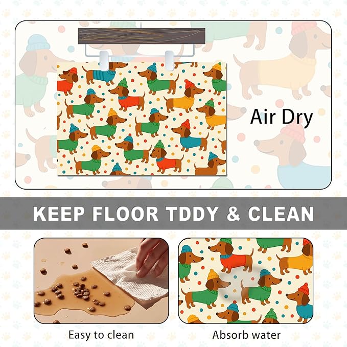 Cute Dachshund Dogs Pet Food Mat Spill-Proof Pet Feeding Mat for Food and Water Bowl Pets Placemat Easy Clean Fast Dry Area Mat for Cats Kittens & Small Dogs 24" x 16"