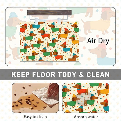 Cute Dachshund Dogs Pet Food Mat Spill-Proof Pet Feeding Mat for Food and Water Bowl Pets Placemat Easy Clean Fast Dry Area Mat for Cats Kittens & Small Dogs 24" x 16"