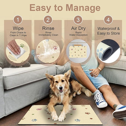 BLESWIN Pet Feeding Mat 17"x28", Absorbent Pet Food Mat, Large Mat for Dog Food and Water Bowls, Rubber Dog Mat for Floor Protection, Cat Placemats for Food and Water, Beige