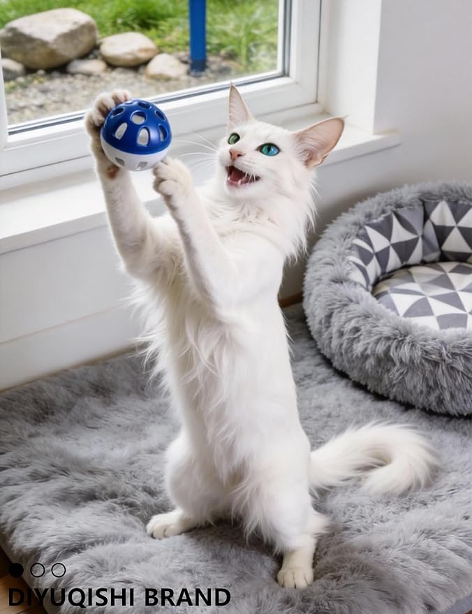 6 Piece Cat Toys Balls for Indoor Kitten, PP Bell Balls and Soft Plush Balls for Kitten Play (1.5'')